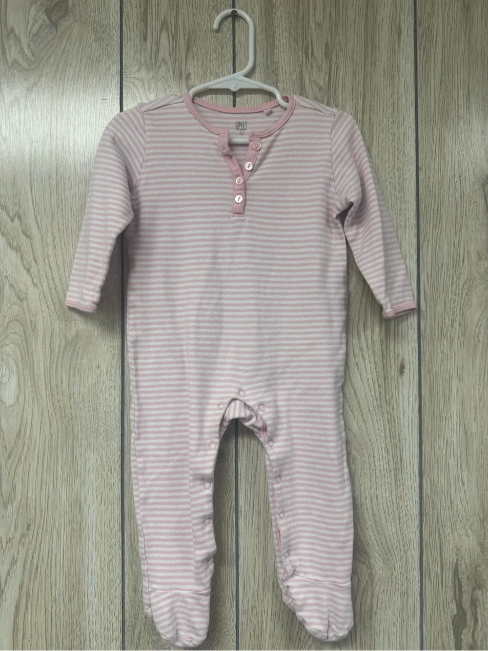 Soft Pink & White Stripe Footed One-Piece for Babies